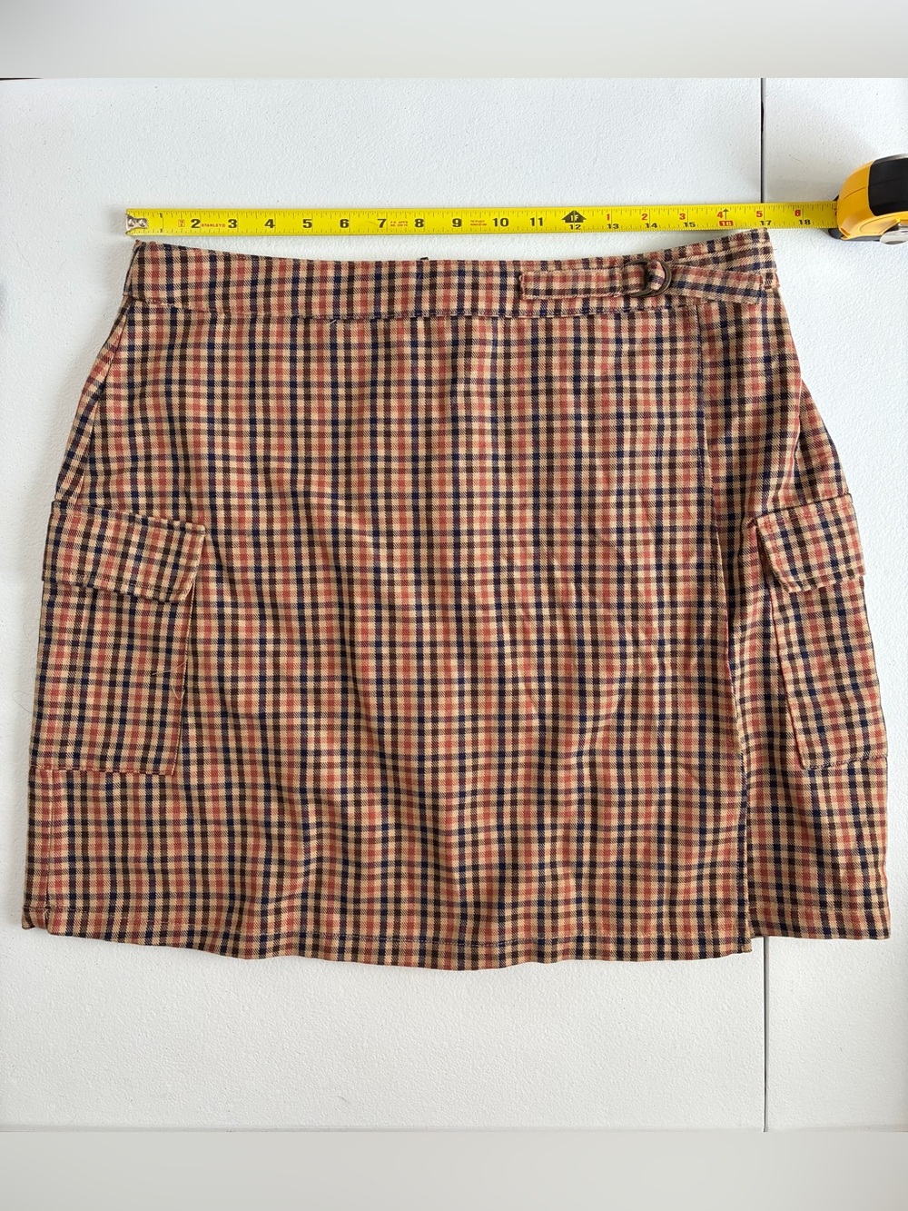 Cato Plaid Cargo Wrap Mini Skirt in Tan, Rust, Navy, Brown size 16